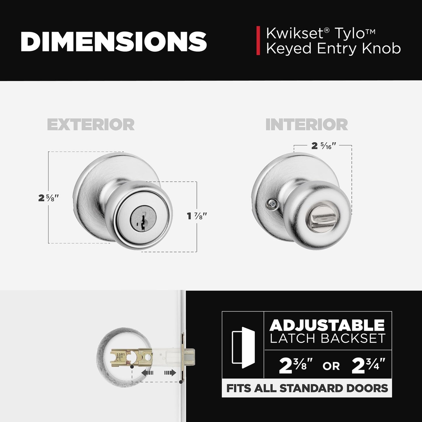 Kwikset Tylo Entry Door Knob, Keyed Handle Exterior Doorknob, Satin Chrome,