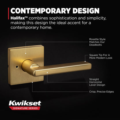 Kwikset 730HFLSQT-4 Halifax Interior Privacy Door Lock Satin Brass Reversible