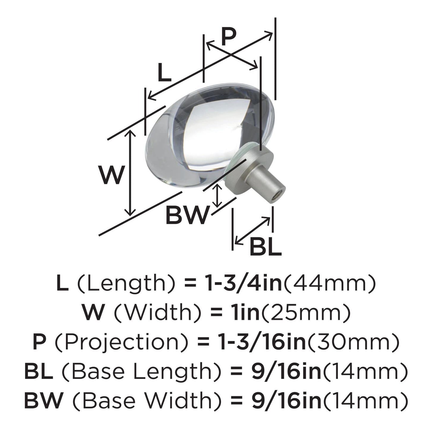Amerock BP36651CG10 Glacio Cabinet Knob Clear/Satin Nickel 1-3/4" Length