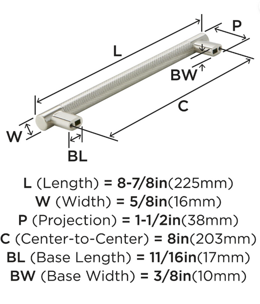 Amerock - BP36562G10 - 8" Center Satin Nickel Cabinet Pull - Bronx Collection