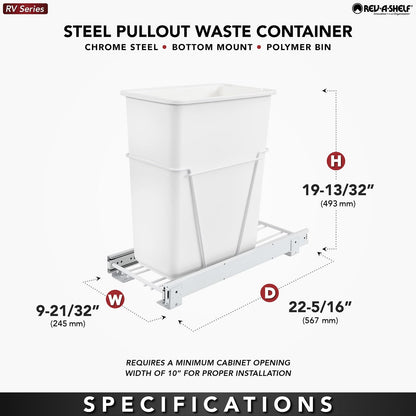 Rev-A-Shelf Single Pull-Out Cabinet Trash Can for Bottom Mount Kitchen