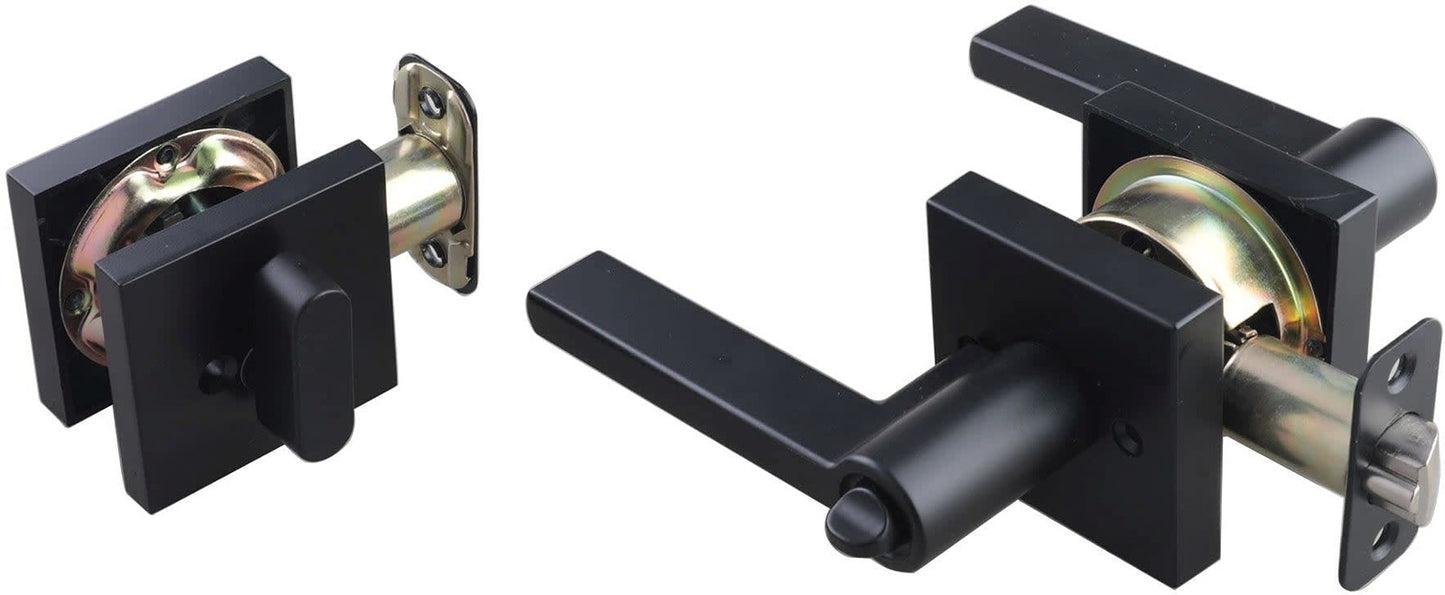 Miseno MLK2022 Lorton Flat Bar Keyed Entry Door Lever Set w/Deadbolt-Matte Black