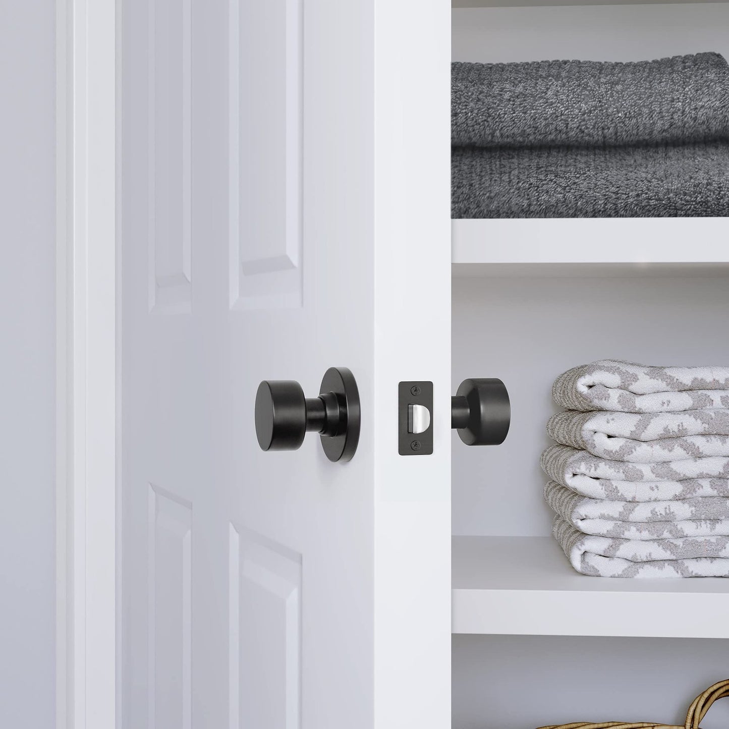 Miseno MLK4080 Tuscora Shaker Passage Door Knob Set Round Rose - Matte Black