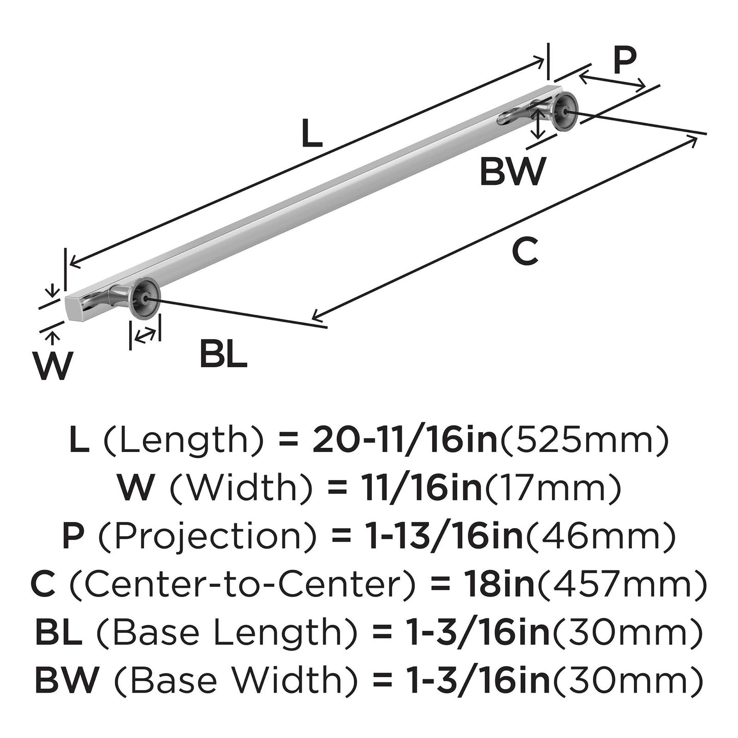 Amerock BP3711126 Everett Appliance Pull 18" Center-to-Center, Polished Chrome