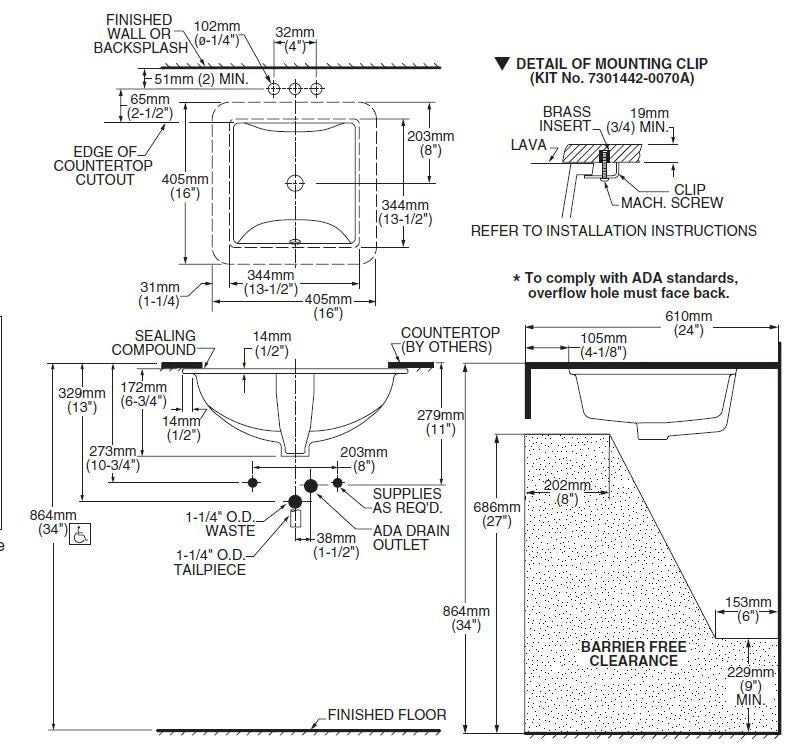 American Standard 0426000.020 Studio Care 13 by 13-Inch Under Counter, White