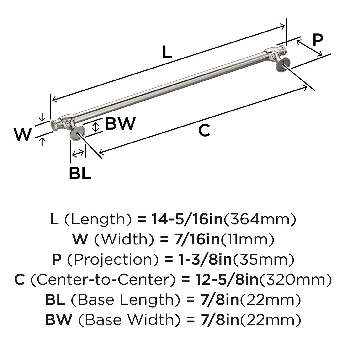 Amerock Winsome 12-5/8" Center-to-Center Polished Nickel Cabinet Pull, BP36773PN