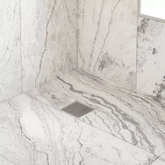 Signature Hardware - 6" Carmen Square Shower Drain - Brushed Stainless Steel