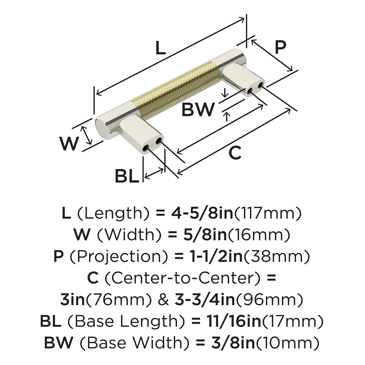 Amerock BP36557PNBBZ Cabinet Pull Polished Nickel/Golden Champagne 3-3/4" C2C