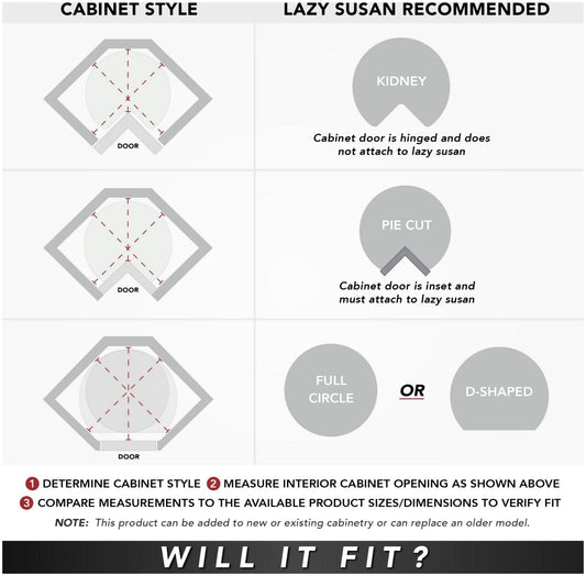 REV-A-SHELF Kidney-Shaped-Shaped 1-Shelf Lazy Susan Shelf Corner Base Cabinets