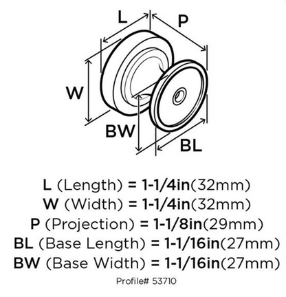 Amerock - ROCHDALE Mushroom Cabinet Knob - 1-1/4" Diameter - Graphite