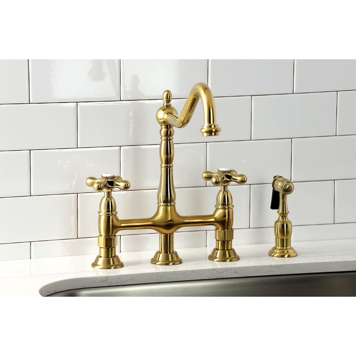 Kingston Brass KS1275AXBS Heritage Bridge Kitchen Faucet w/Brass Sprayer,ORB