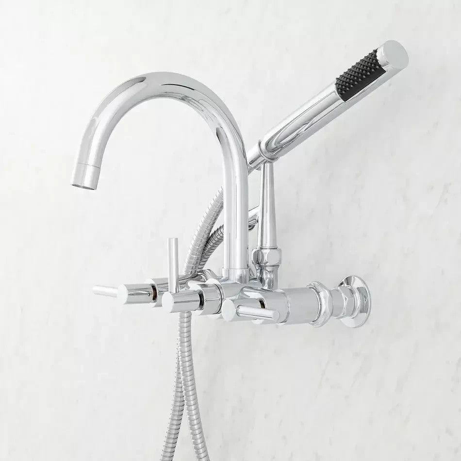 Signature Hardware-Sebastian Deck Mount Tub Faucet & Hand Shower-Chrome