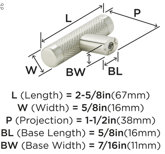 Amerock - BP36556G10 - 2 5/8" Long Cabinet Knob in Satin Nickel-Bronx Collection