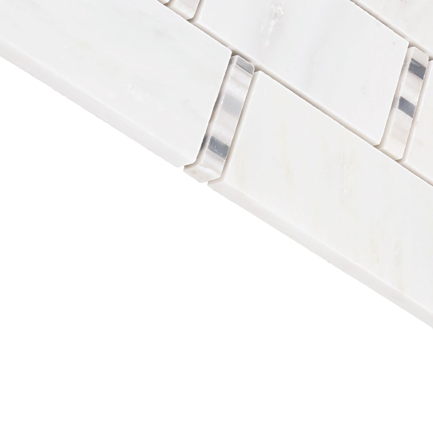 TileHQ Random Linear Mosaic in First Snow Elegance with Polished Finish