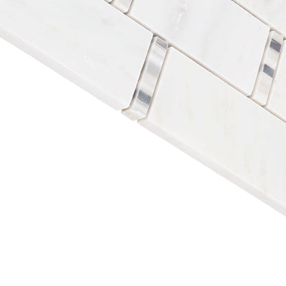 TileHQ Random Linear Mosaic in First Snow Elegance with Polished Finish