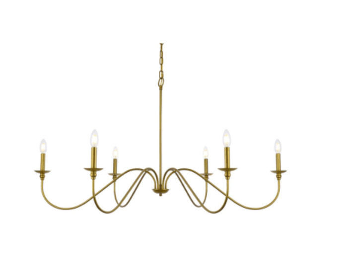Elegant Lighting LD5056D48 Rohan 6 Light 48"W Taper Candle Style - Brass