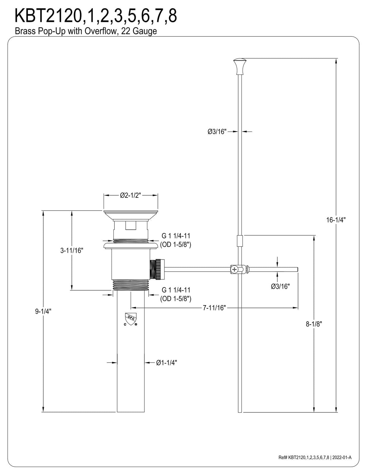Kingston Brass KBT2122 Made to Match Drain with Overflow, Polished Brass
