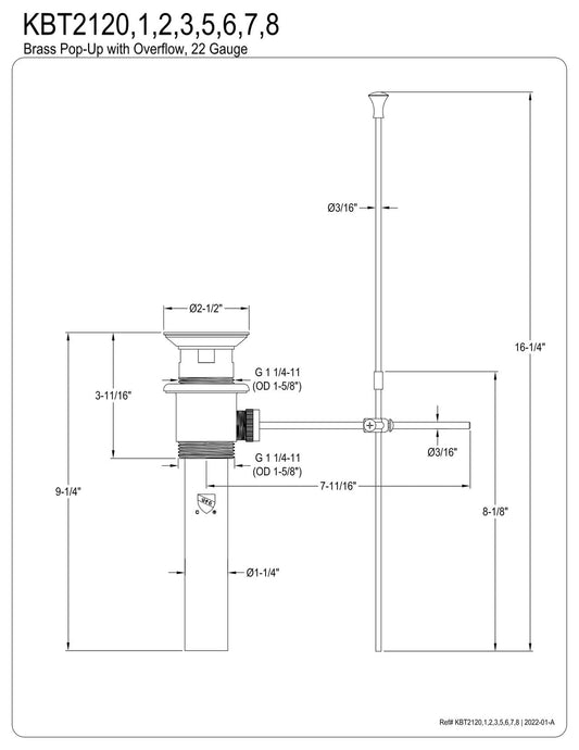 Kingston Brass KBT2122 Made to Match Drain with Overflow, Polished Brass