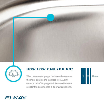 Elkay Lustertone DLR2219103 Single Bowl Top Mount Stainless Steel Sink