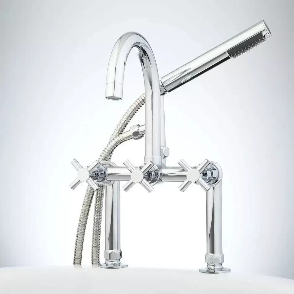 Signature Hardware-Sebastian Deck Mount Tub Faucet & Hand Shower-Chrome