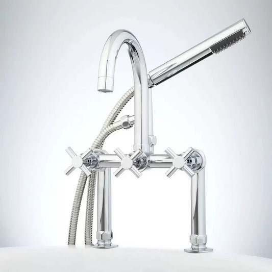 Signature Hardware-Sebastian Deck Mount Tub Faucet & Hand Shower-Chrome