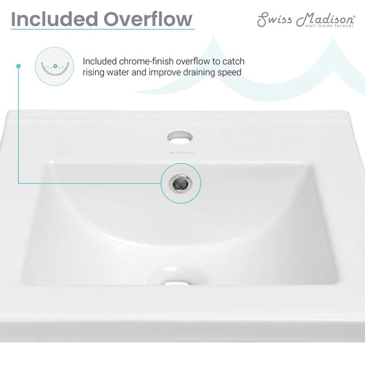 Swiss Madison SM-BV18S - 18" Ceramic Square Vanity Sink Top, White