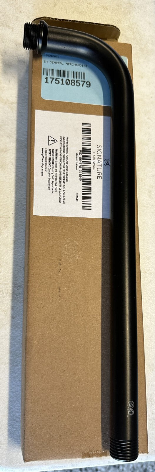 Signature Hardware 12” L-Shaped Shower Arm - Less Flange- MATTE BLACK
