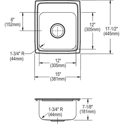Elkay Celebrity PSR15173 Single Bowl Top Mount Stainless Steel Bar Sink