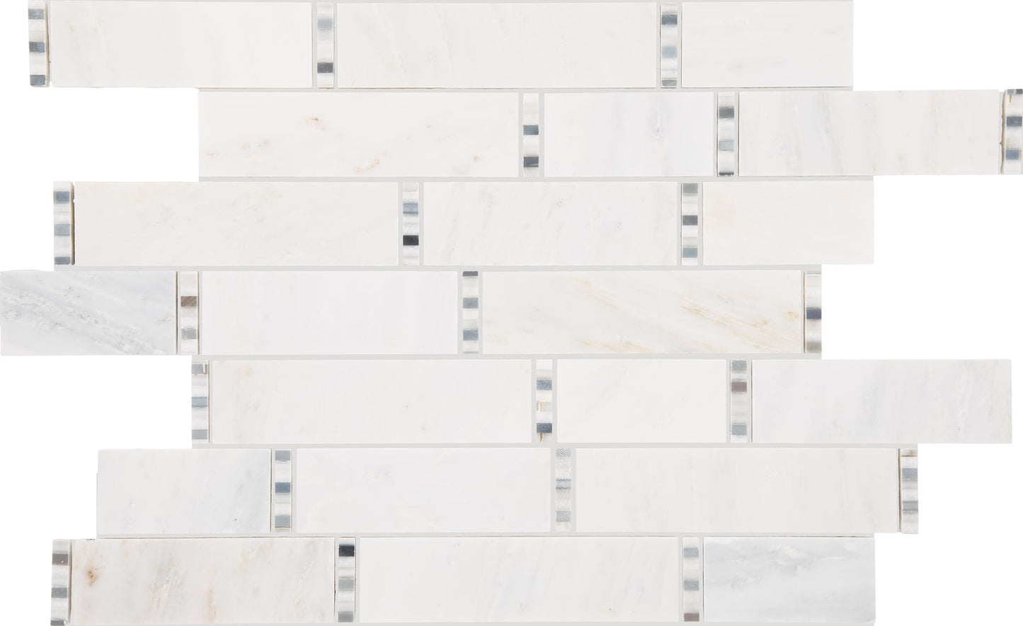 TileHQ Random Linear Mosaic in First Snow Elegance with Polished Finish