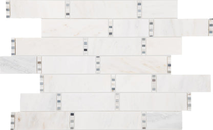 TileHQ Random Linear Mosaic in First Snow Elegance with Polished Finish