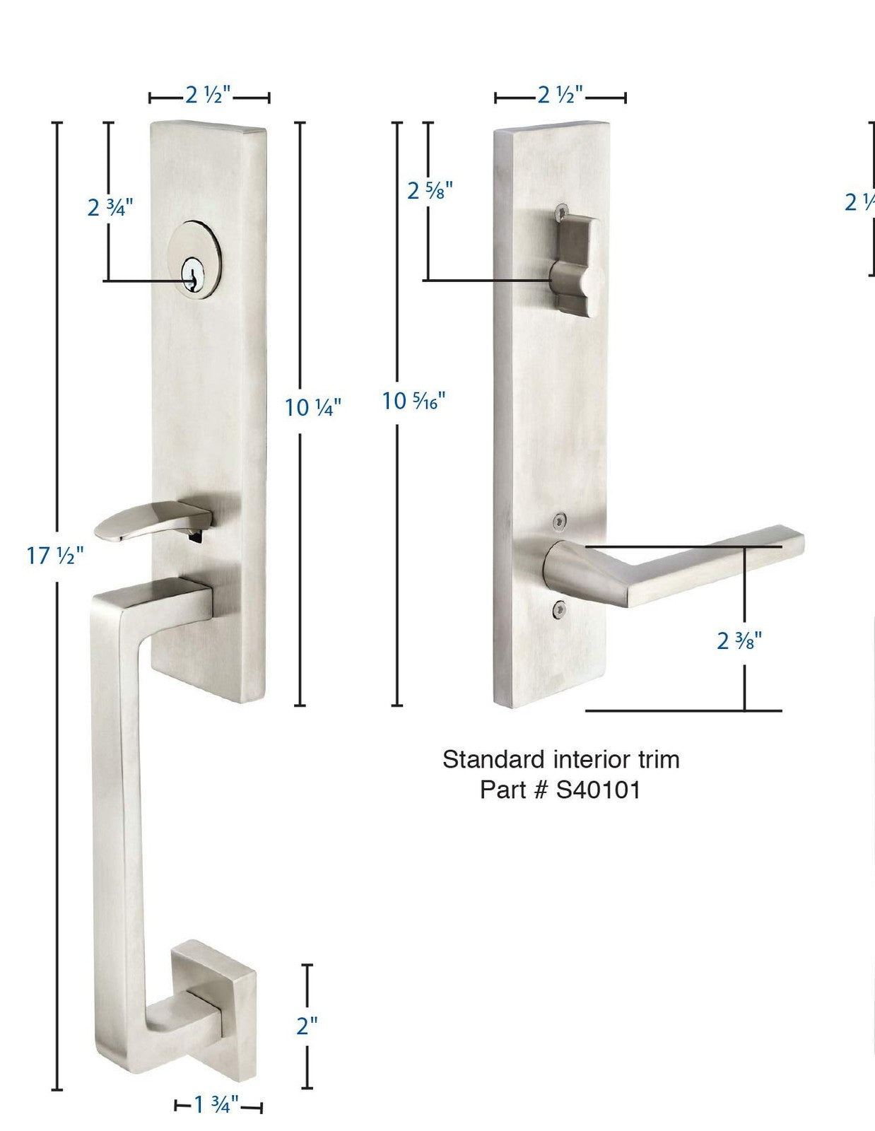 Emtek 4818 Davos Single Cyl Tubular Entry Set RH Stuttgart Lever Polished Nickel