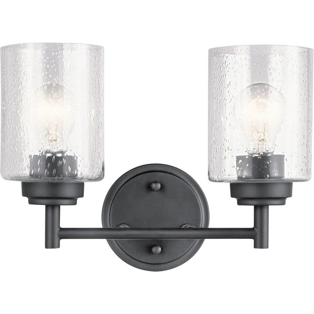 KICHLER 45885BK Winslow Vanity, 2-Light 150 Total Watts, Black, 12.75"