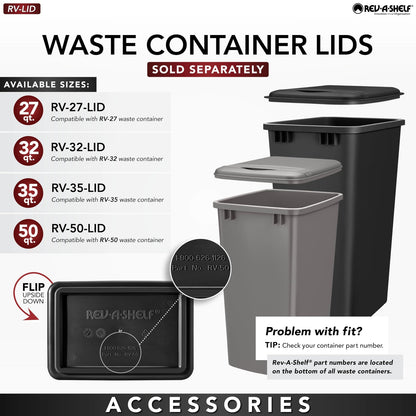 Rev-A-Shelf Single Pullout Trash Can 35 Qt , Silver, 4WCTM-1816DM-1