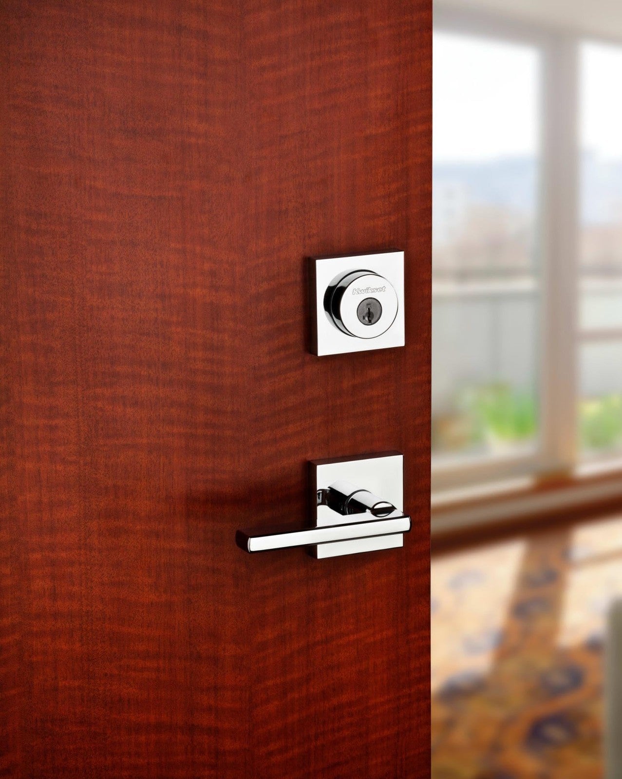 Kwikset 158SQT-26S.STRKP Halifax Square Rose Sngl Cyl Deadbolt Polished Chrome