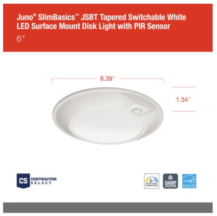 Juno JSBT 6IN SWW2 90CRI PIR MW M6 LED Surface Mount Light with Motion Sensor