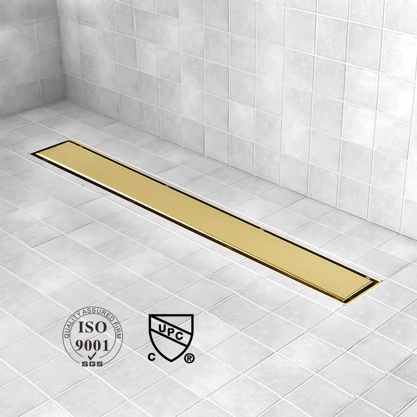 AGLSD-T-36IN Linear Shower Drain, 36" Gold Drain Tile Insert 2-in-1 Shower Drain