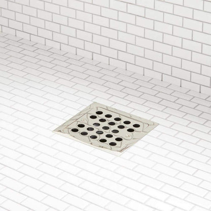 SH608PN Menlo 2"/3" PVC Drain w/Square Polished Nickel Tile-In Strainer