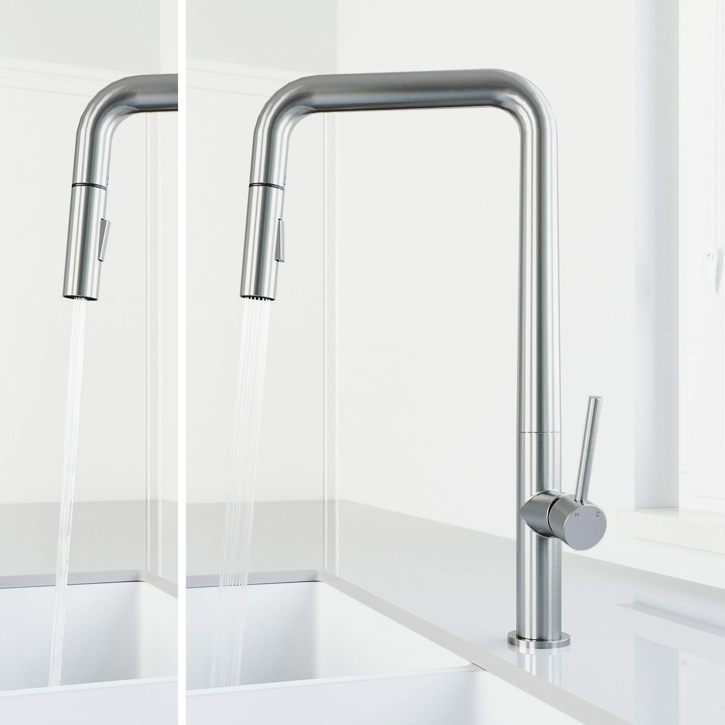 VIGO VG02013ST Parsons 18'' Single Handle Pull-Down Kitchen Faucet Stain-Steel