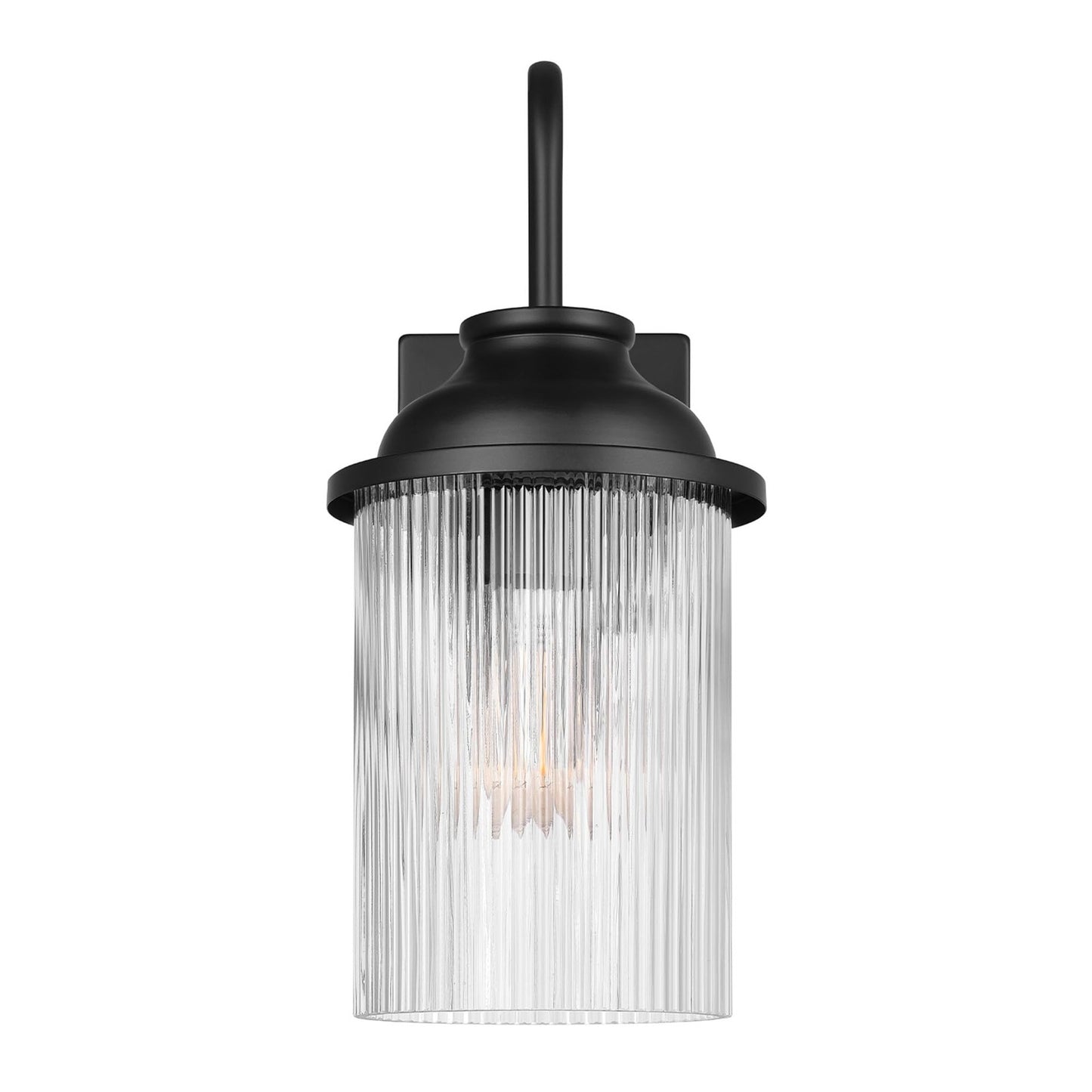 GLOBE 91005237 - 1-Light Outdoor Wall Sconce, Matte Black, Ribbed Glass Shade