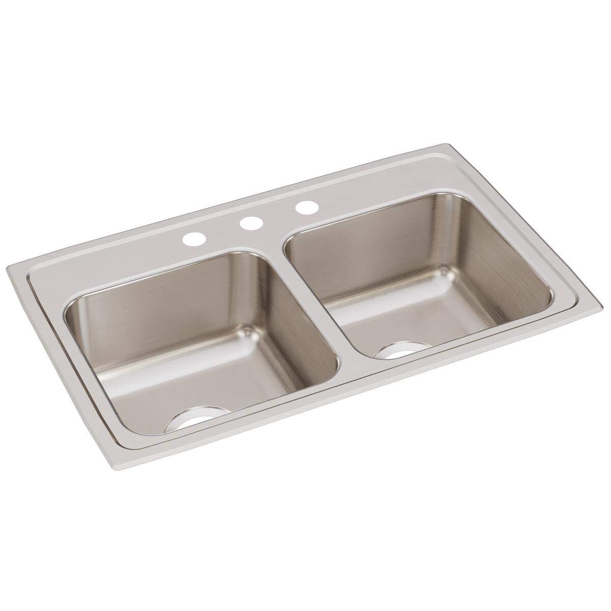Elkay LR29183 Lustertone Stainless Steel Equal Double Bowl Top Mount Sink