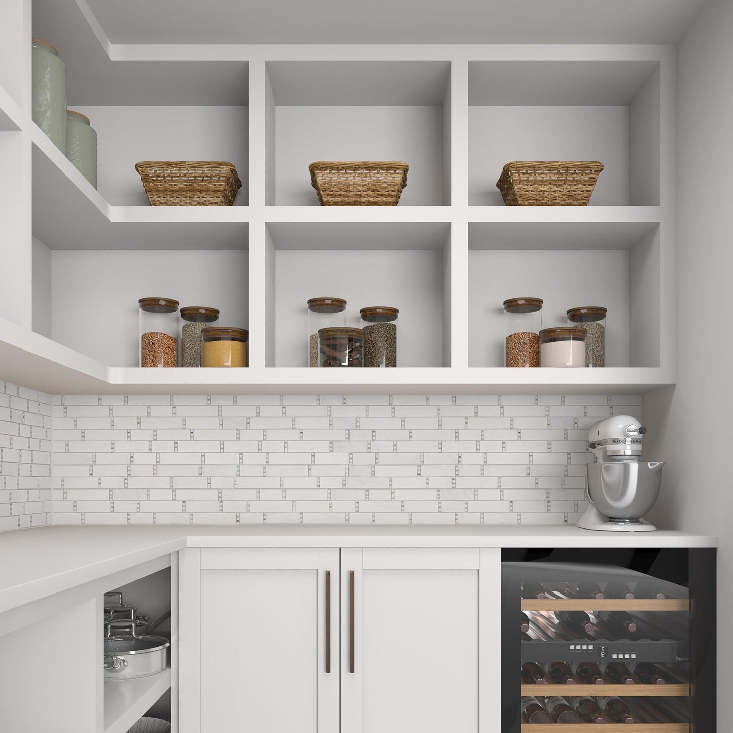 TileHQ Random Linear Mosaic in First Snow Elegance with Polished Finish