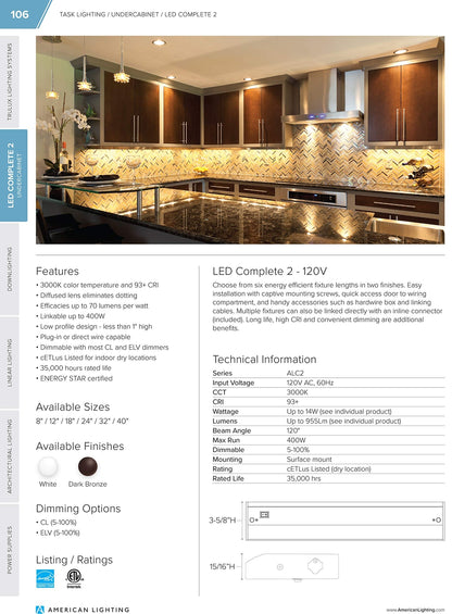 American Lighting LED Undercabinet Light 24" Complete Collection (ALC2-24-WH)