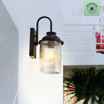 GLOBE 91005237 - 1-Light Outdoor Wall Sconce, Matte Black, Ribbed Glass Shade