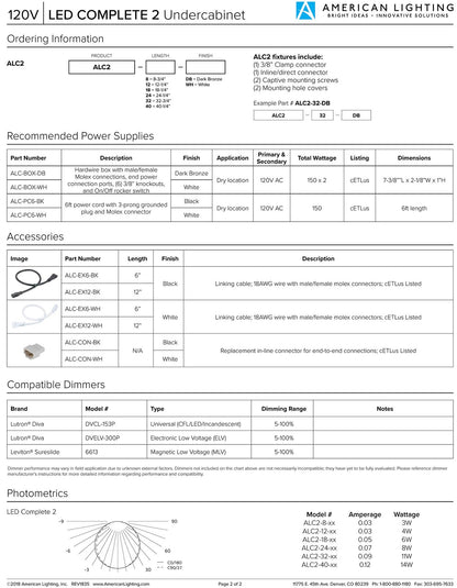American Lighting ALC-EX12-WH Linking Cable, cETLus Listed White,