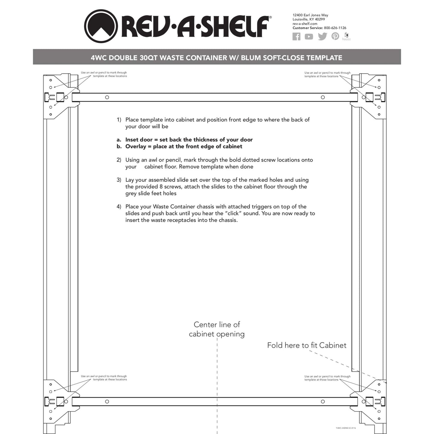 Rev A Shelf 4WC-24DM2SC Heavy Duty Double 30 Quart Mounted Pullout Container Bin