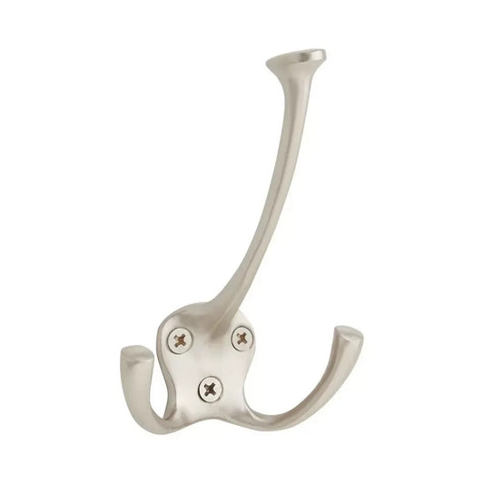 Signature Hardware - Triple Brass Coat Hook - Brushed Nickel