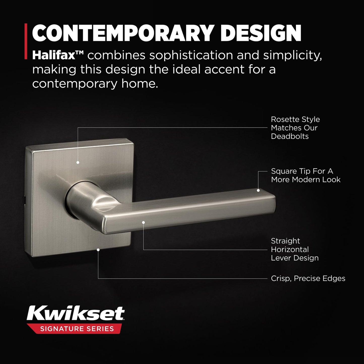 Kwikset 720HFLSQT-15 Halifax Interior Passage Door Lever Reversible Satin Nickel