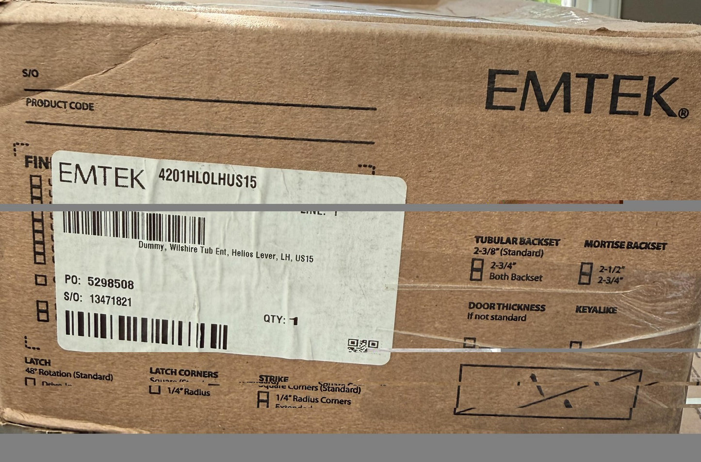 EMTEK 4201HLOLHUS15 Dummy Set Wilshire Tub Entry Helios Lever Satin Nickel