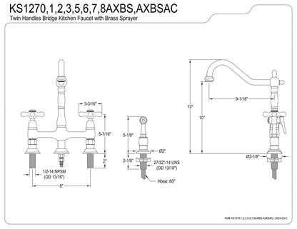 Kingston Brass KS1275AXBS Heritage Bridge Kitchen Faucet w/Brass Sprayer,ORB