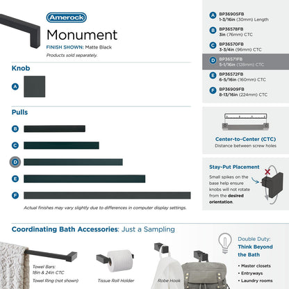 Amerock BP36572FB Monument Cabinet Pull Matte Black 5-1/16" C2C